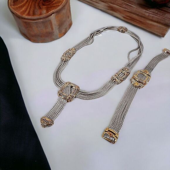 John Madeiros Women's Five Strand Necklace and Bracelet Set 2 Piece Silver Gold - Picture 10 of 10
